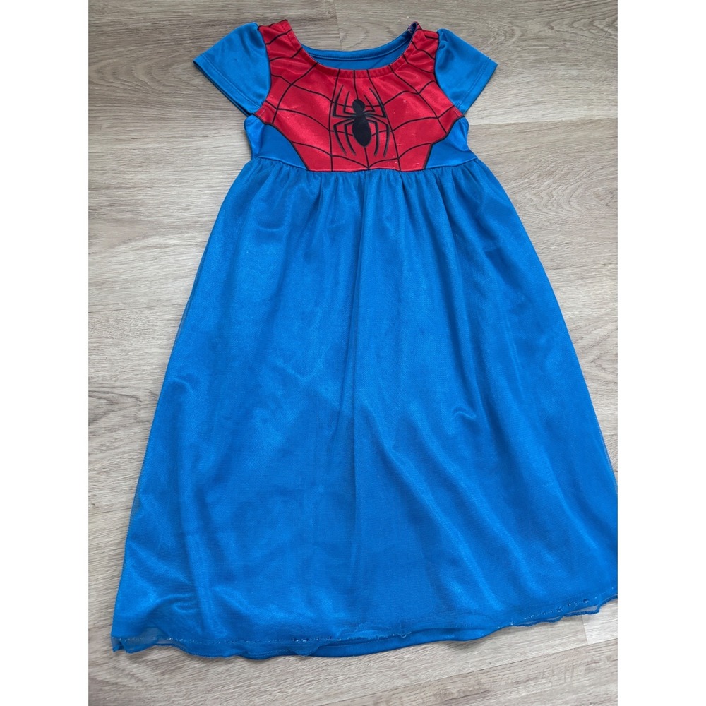 3T Marvel Spiderman Costume Dress Blue Red Spider Web Short Sleeve Toddler Girls